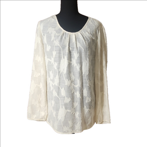 J. Jill Sheer Long Sleeve Cream Blouse, Size Medium